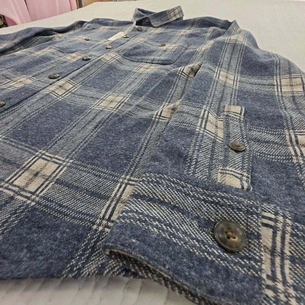 Marine Layer Pacifica Stretch Twill Shirt Mens Medium Blue Plaid $148 NWT NEW